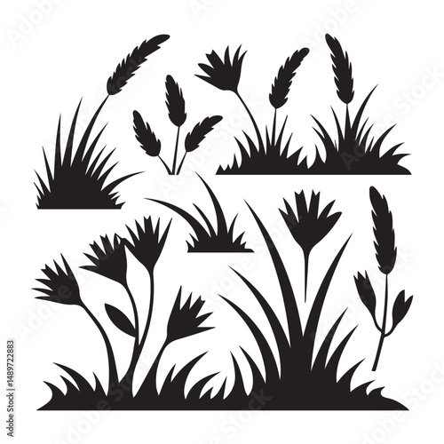 Assortment of grass silhouettes collection
