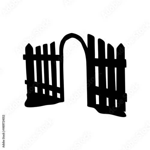 Wooden fence semicircular gate vector illustration