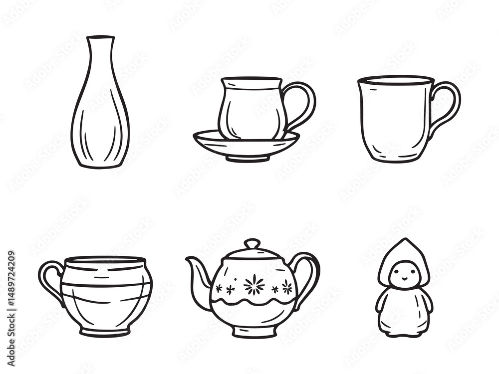 Obraz premium Ceramic Products line art vector illustration