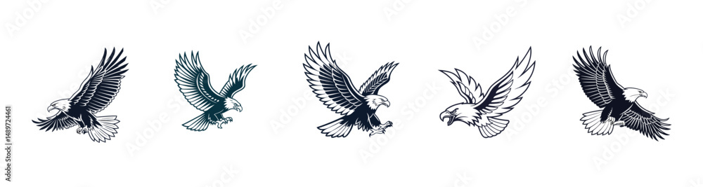 Obraz premium Eagle vector art illustrations. Eagle head clipart. Black eagle logo vector.