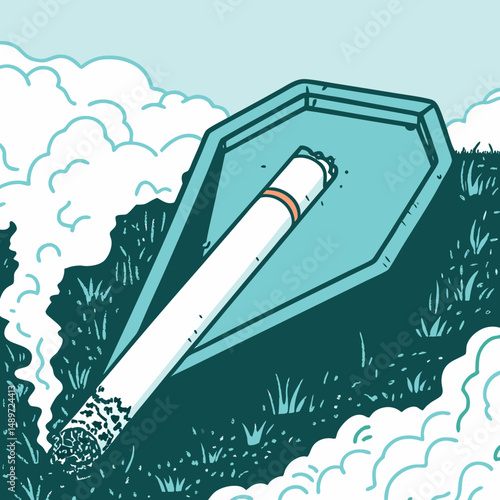 A cigarette morphs into a grave symbolizing smoking’s deadly impact — perfect for anti-smoking and health awareness designs.