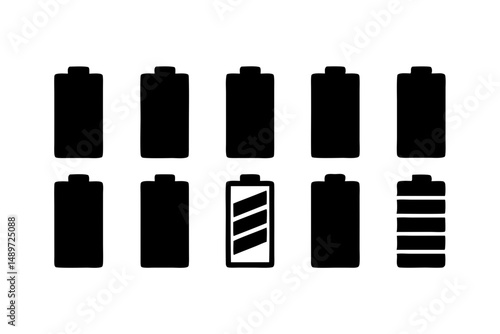 Battery Icons Black Silhouette Vector Illustration
