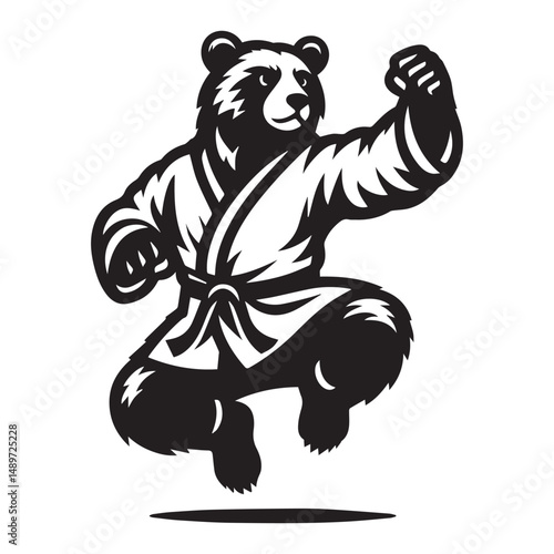 Kung Fu Bear Mascot Logo – Jumping Martial Arts Animal Vector