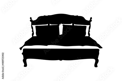 Bed Black Silhouette Icon Isolated on White Vector Illustration