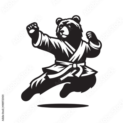 Kung Fu Bear Mascot Logo – Jumping Martial Arts Animal Vector