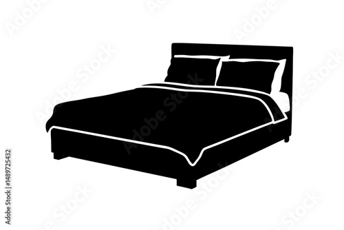 Bed Black Silhouette Icon Isolated on White Vector Illustration