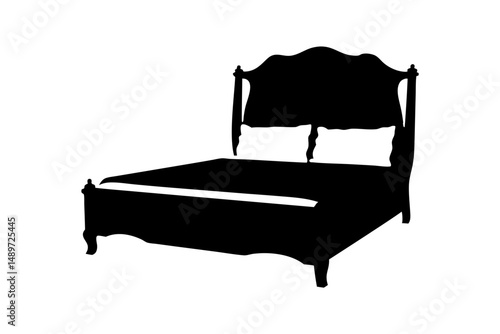 Bed Black Silhouette Icon Isolated on White Vector Illustration