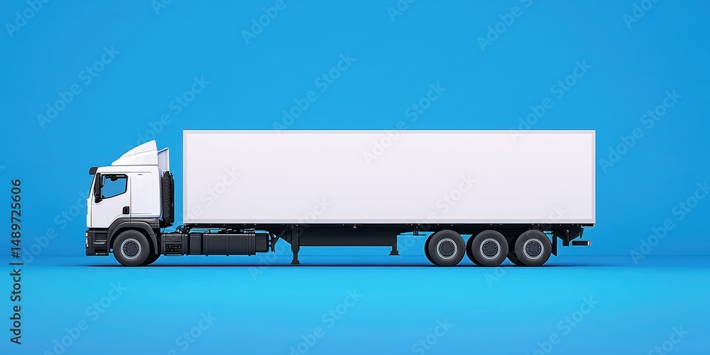 White Delivery Truck on Bright Blue Background for Transport Use White Delivery Truck on Bright Blue Background for Transport Use