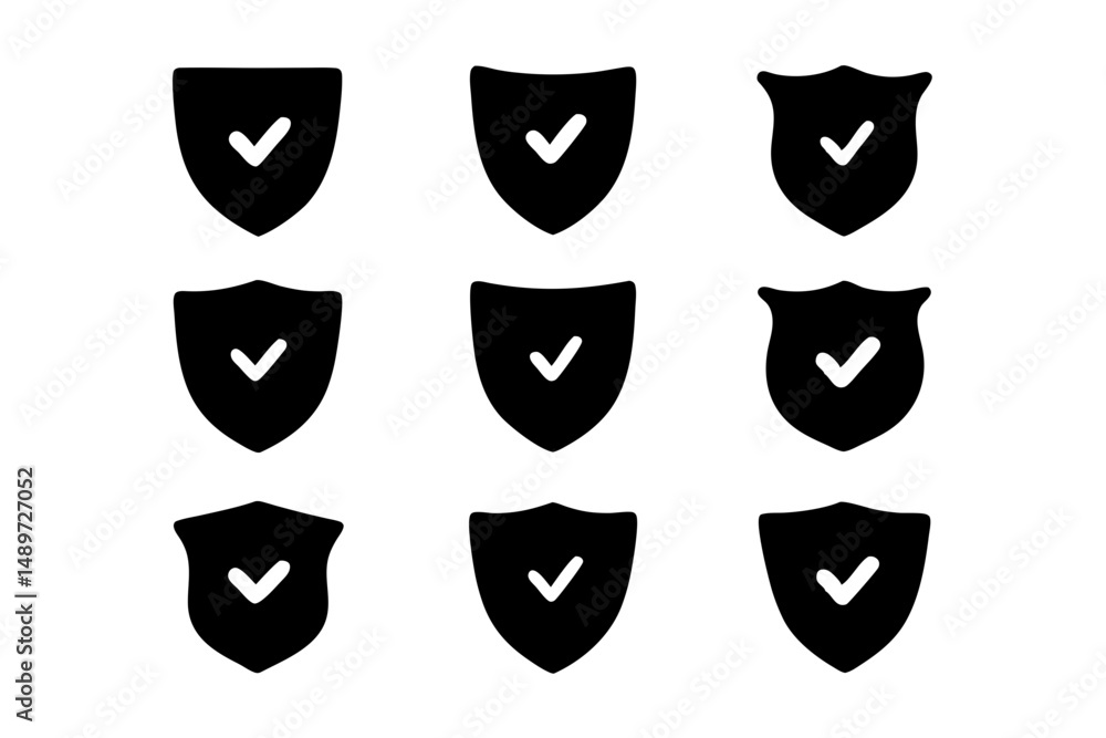 Black Shield Icon with Check Mark Vector Illustration Black Shield Icon with Check Mark Vector Illustration