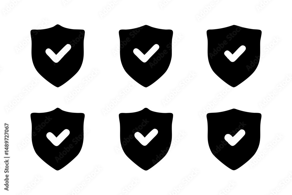 Black Shield Icon with Check Mark Vector Illustration Black Shield Icon with Check Mark Vector Illustration