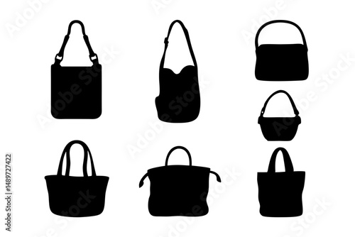 Black Shoulder Bag or Handbag Icon Vector Illustration