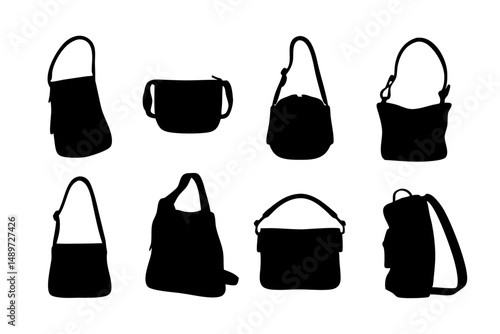 Black Shoulder Bag or Handbag Icon Vector Illustration