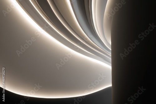 Sleek, wavy white lighting fixtures and a modern wall - mounted device in a contemporary interior