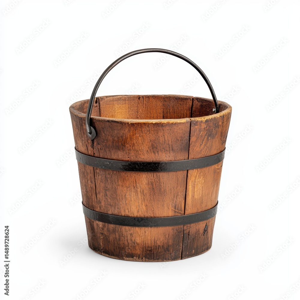 Fototapeta premium Rustic Wooden Bucket with Metal Handle for Vintage Decor