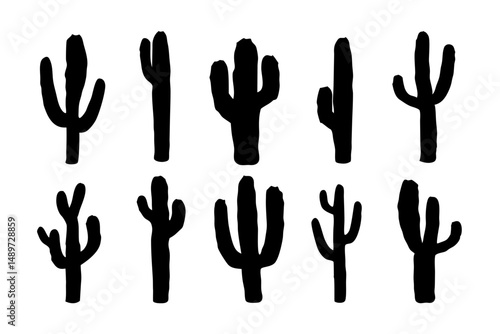 Cactus Desert Black Silhouette Icon Vector Illustration