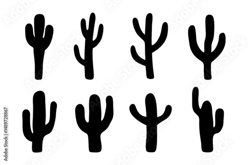 Cactus Desert Black Silhouette Icon Vector Illustration