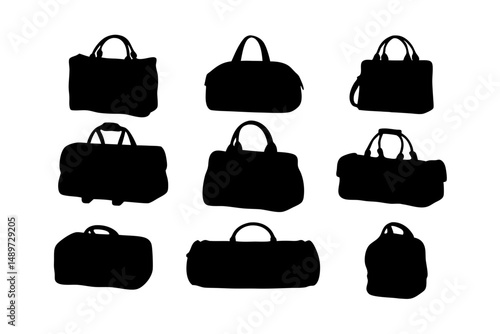 Classic black duffel bag with handle vector illustration