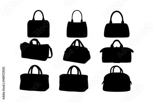 Classic black duffel bag with handle vector illustration