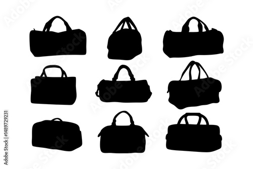 Classic black duffel bag with handle vector illustration
