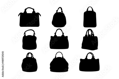 Classic black duffel bag with handle vector illustration