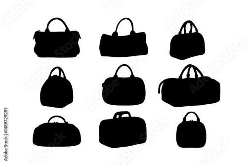 Classic black duffel bag with handle vector illustration