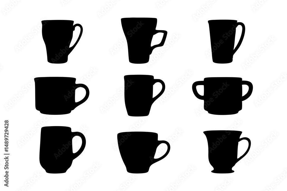 Coffee mug teacup or beverage cup black vector illustration Coffee mug teacup or beverage cup black vector illustration