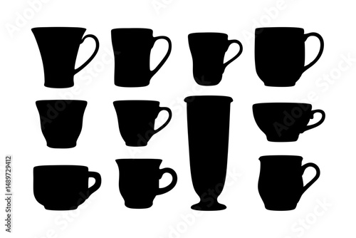 Coffee mug teacup or beverage cup black vector illustration