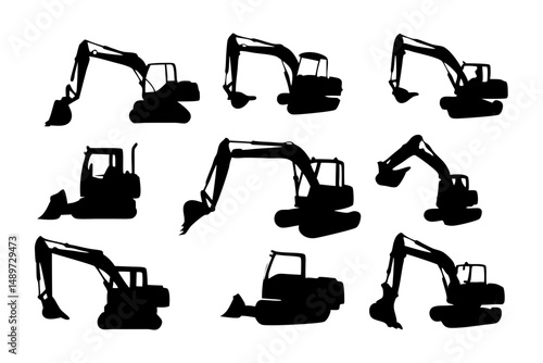 Wallpaper Mural Compact excavator black silhouette icon vector illustration Torontodigital.ca