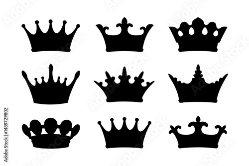 Crown black silhouette icon isolated on white vector illustration
