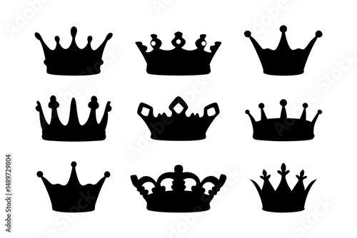 Crown black silhouette icon isolated on white vector illustration