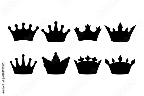 Crown black silhouette icon isolated on white vector illustration