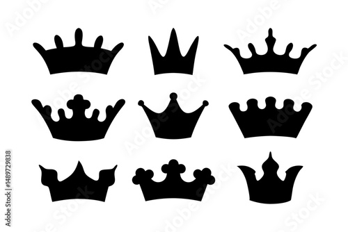 Crown black silhouette icon isolated on white vector illustration