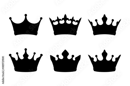 Crown black silhouette icon isolated on white vector illustration