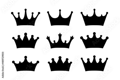 Crown black silhouette icon isolated on white vector illustration