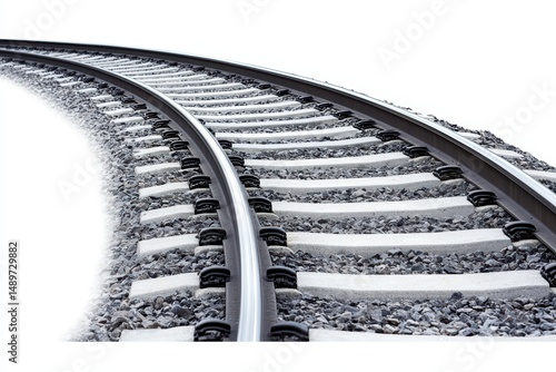 Curving Railway Track on White Background for Transportation Themes