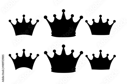 Crown black silhouette icon isolated on white vector illustration