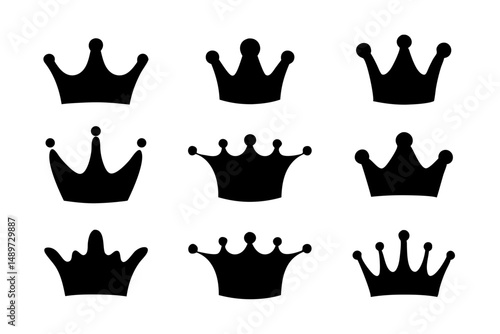 Crown black silhouette icon isolated on white vector illustration