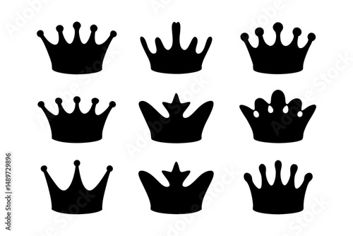 Crown black silhouette icon isolated on white vector illustration
