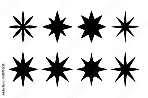 Eight pointed star shape black silhouette vector illustration