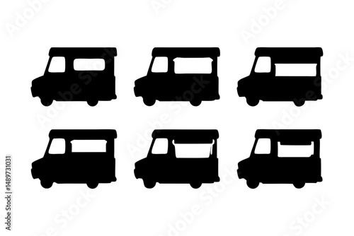Food truck with serving window black silhouette vector illustration