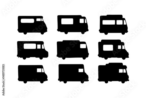 Food truck with serving window black silhouette vector illustration