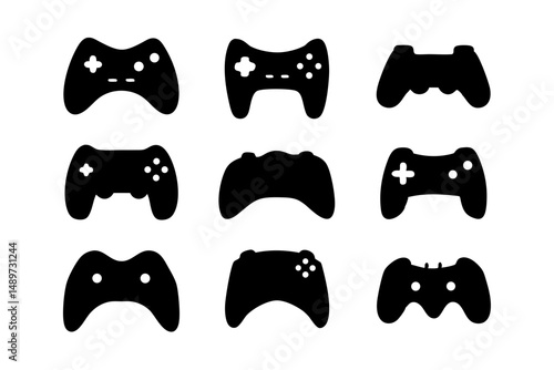 Game controller black silhouette icon isolated on white vector illustration