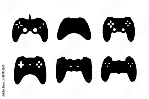 Game controller black silhouette icon isolated on white vector illustration