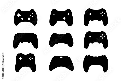 Game controller black silhouette icon isolated on white vector illustration