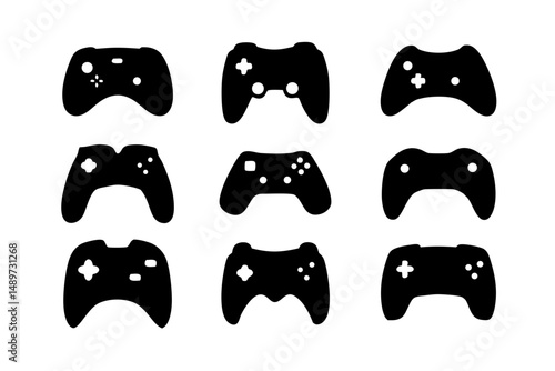 Game controller black silhouette icon isolated on white vector illustration