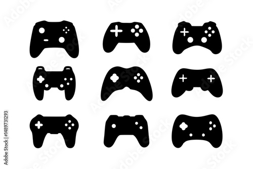 Game controller black silhouette icon isolated on white vector illustration