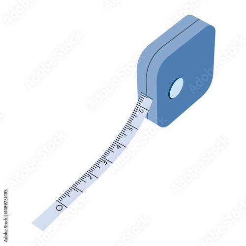 Blue tape measure with white measuring tape extended isolated on white background
