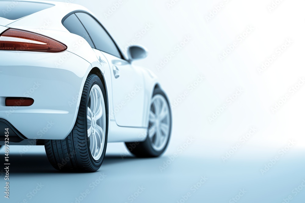 Fototapeta premium Sleek White Sports Car with Shiny Wheels against Bright Background