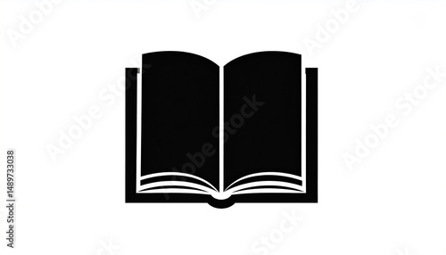 Simple black silhouette of an open book on a white background.