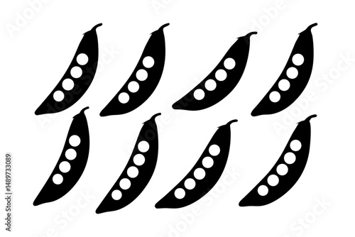 Pea Pod with Peas Icon Isolated on White Vector Illustration